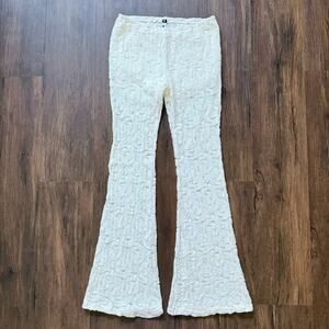 Design Lab Off-White Textured Lace Flare Leg Pull-On Pants Women’s Size L
